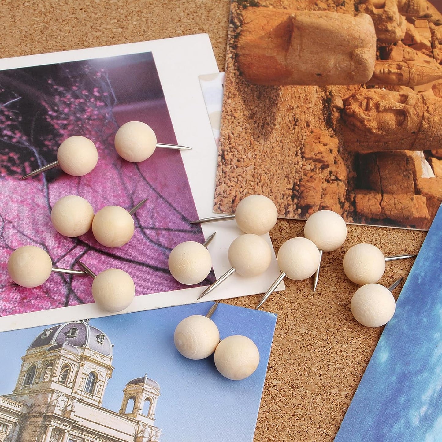 Yalis Wood Push Pins 120 Pcs,Decorative Wooden Thumb Tacks for Corkboard and Bulletin Board (120 pcs Map Tacks)