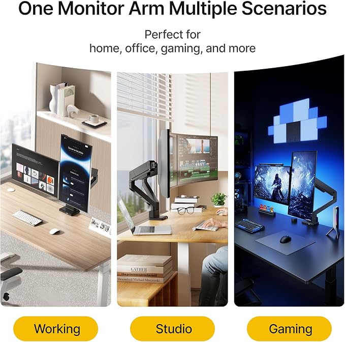 monTEK Dual Monitor Mount with USB Monitor Arms for 2 Monitors for 17 to 35 Inch Curved Screen Holds 35 Lbs Adjustable Heavy Duty Monitor Desk Mount Cable Management, VESA 75/100mm, MA1007UCBK-D