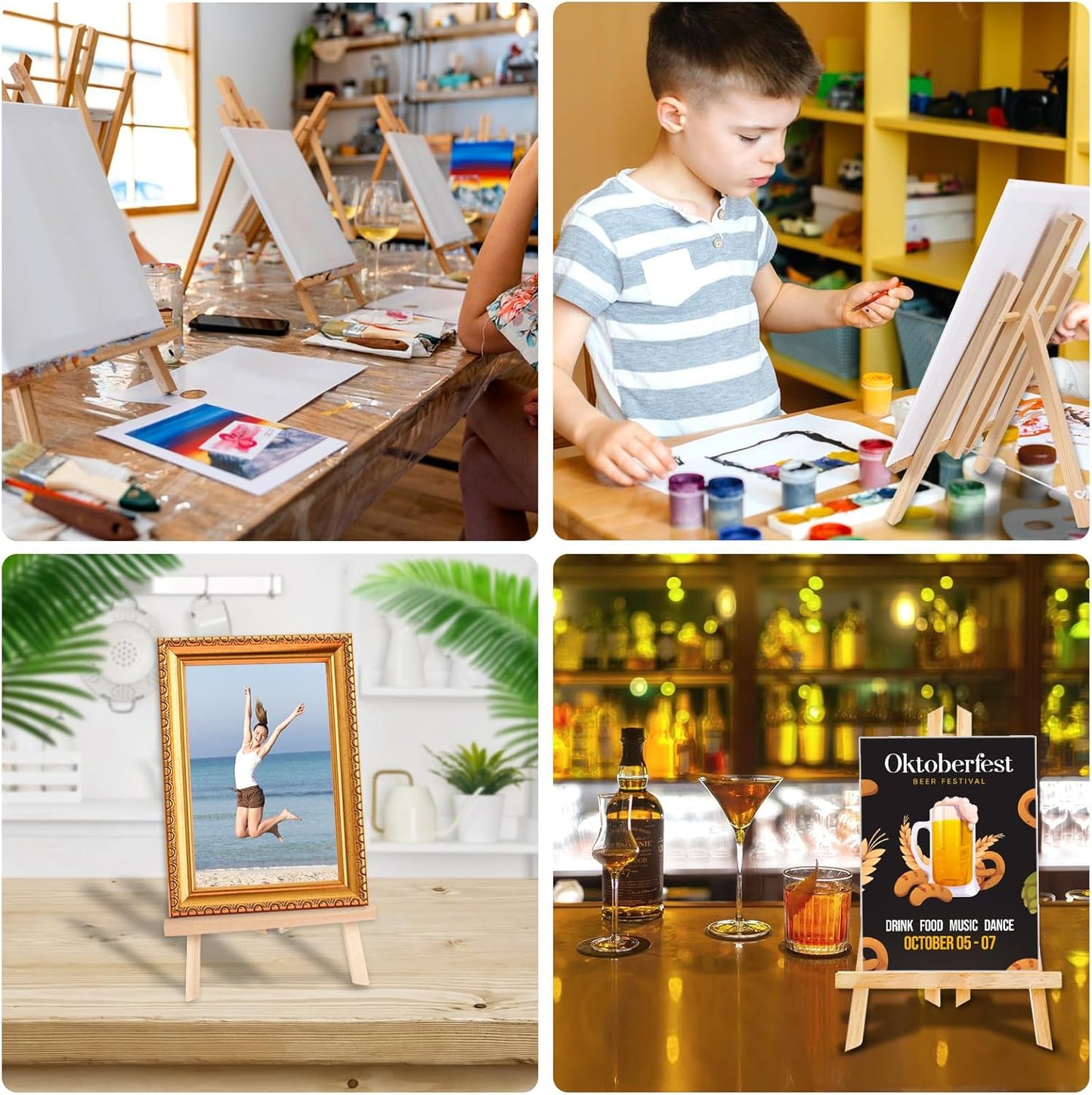 AROIC Wood Easels, Easel Stand for Painting Canvases, Art, and Crafts. (11.8 inch, 10 Pack), Tripod, Painting Party Easel, Kids Student Table School Desktop, Portable Canvas Photo Picture Sign Holder.