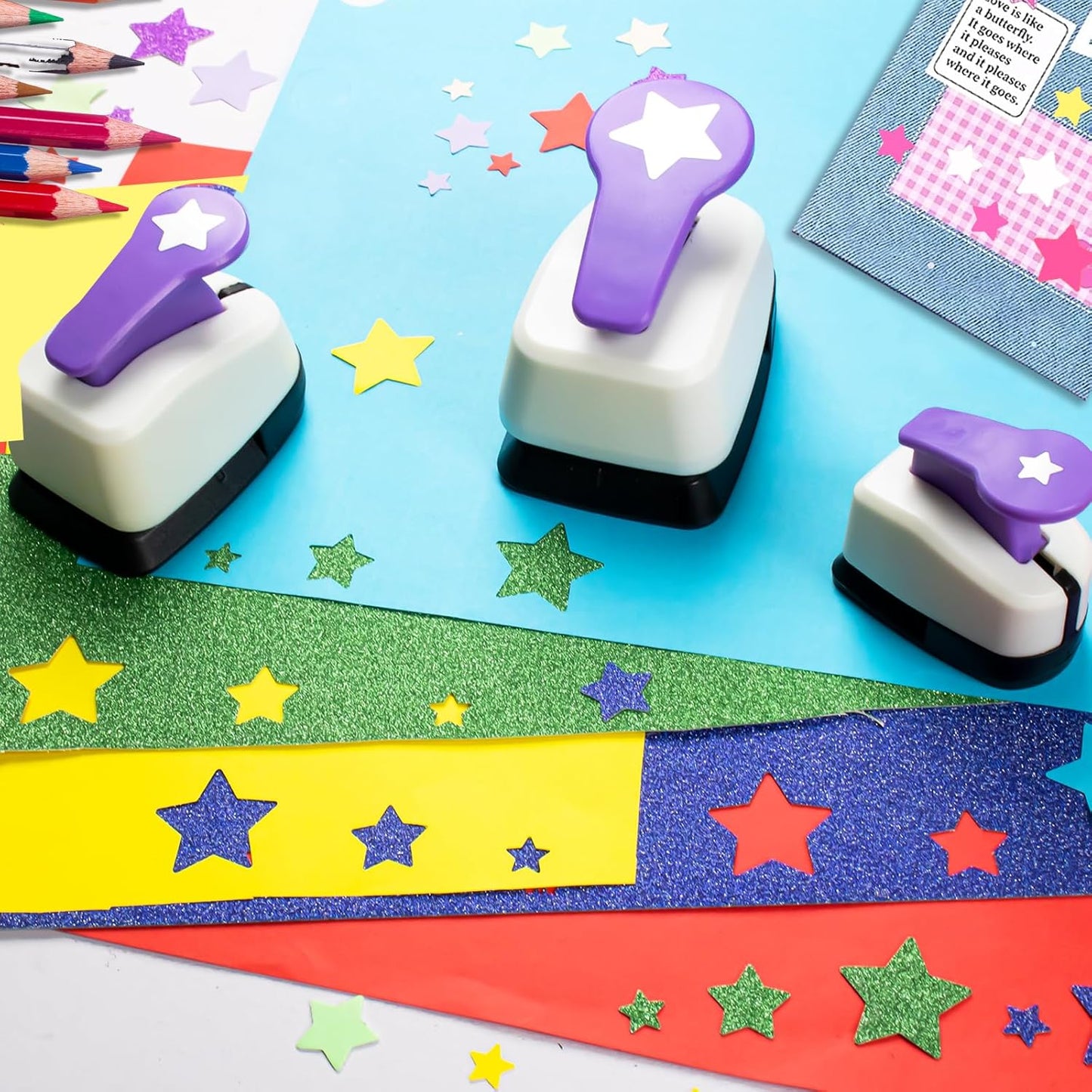 Star Paper Punch, 3/8", 1", 5/8" Star Shape Craft Punch Scrapbook Paper Cutter Hole Punch Set, Design for Office Supplies, Card Making, DIY Photo Album, Purple