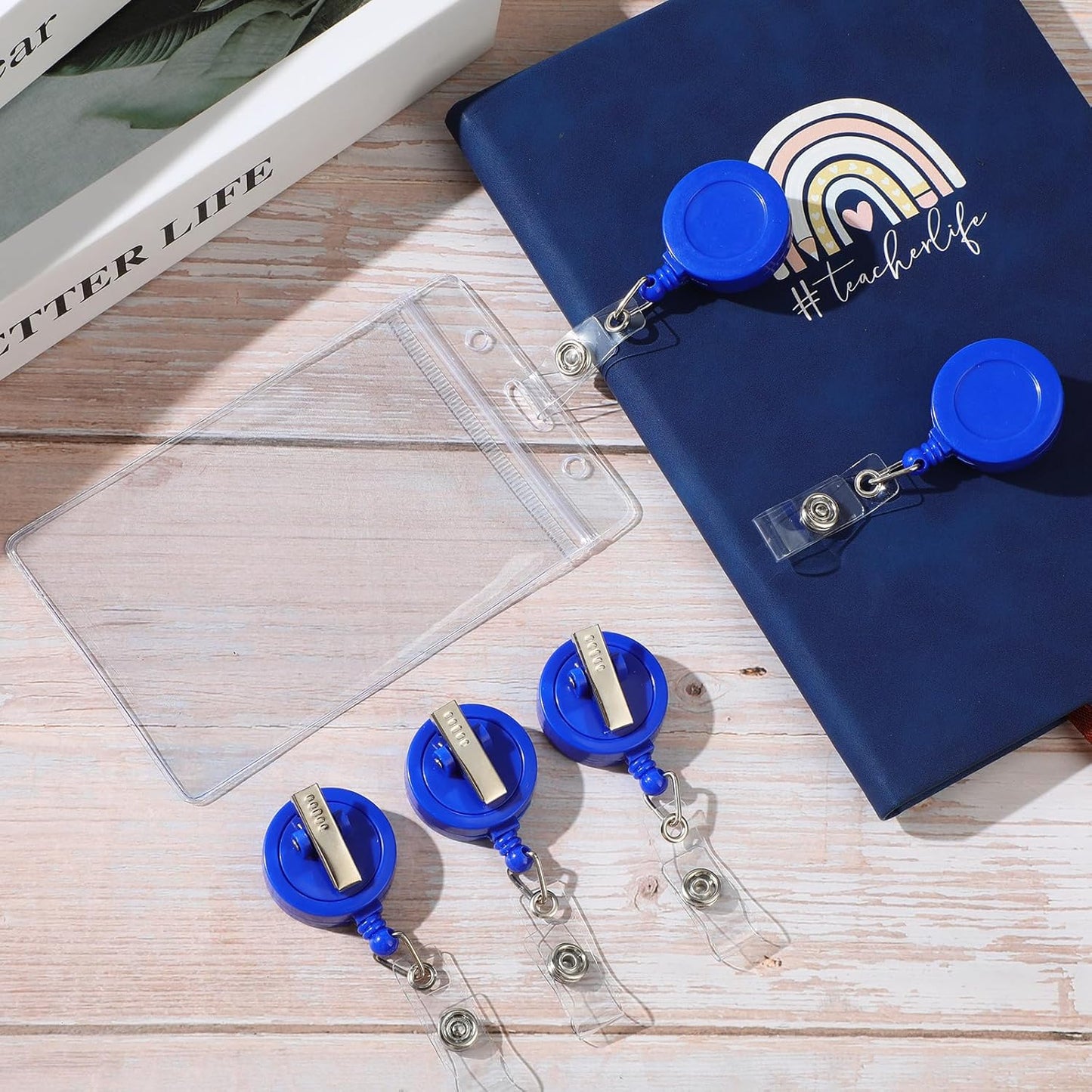 Zonon 50 Pieces Retractable Badge Holder Reels with Swivel Alligator Clip, ID Card Holder Name Badge Reel Clips for Students Teachers Office Workers (Blue)