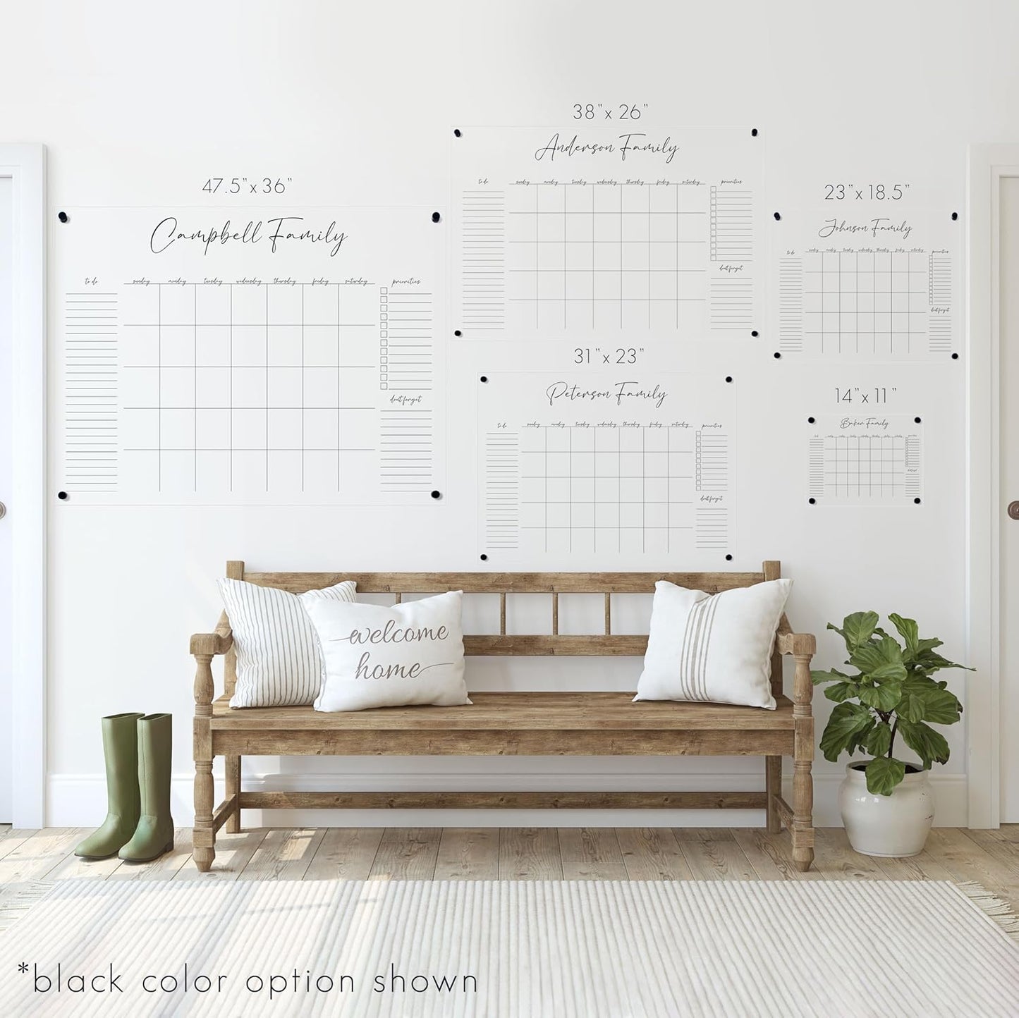 Personalized Clear Acrylic Calendar for Wall, Calendar Whiteboard for Wall, Dry Erase Wall Calendar, Wall Calendar Organizer System for Home (Cursive, Blush, 31"W x 23"H)