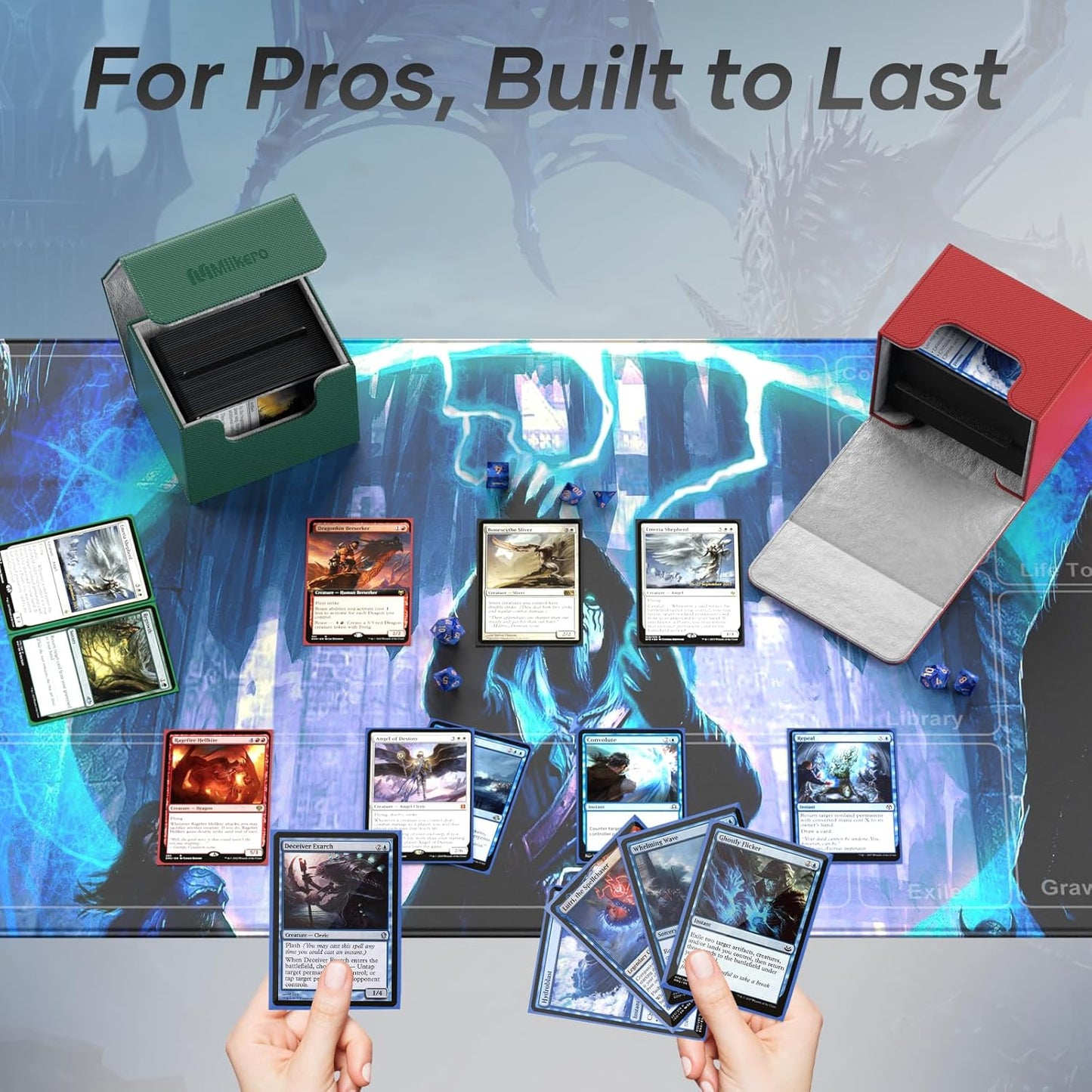 Mlikero Card Deck Box, Commander Deck Box Holds 100+ Double-Sleeved Cards with Divider, Leather Magnetic Closure Card Box Fit for MTG, TCG (Green)