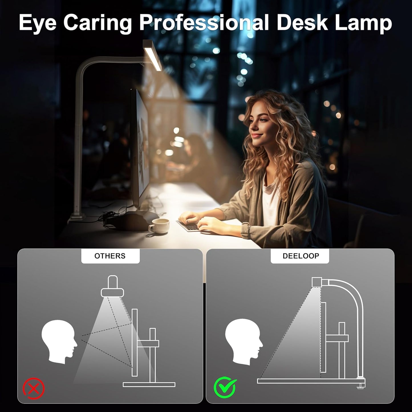 deeloop 80cm Ultra-Long LED Desk Lamps,24W Bright Architect Desk Lamp for Home Office, Infinite Dimming Office Light with Memory Function, Tall Desk Light with Clamp for Reading Working Monitor