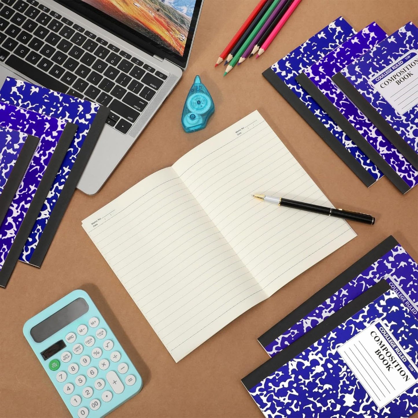 Fainne 100 Pack A5 Composition Notebooks Bulk College Ruled Composition Notebooks Marble Covers Notebook for Student Classroom Office Supplies 30 Sheet/60 Page(Dark Blue)