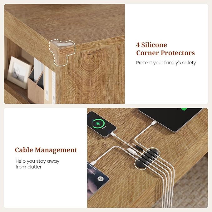 2 Person Desk, 86.6" Wood Office Desk with Storage Shelves & Cable Management, Extra Long Computer Desk, Two Person Gaming Desk, Double Writing Table for Home, Oak (Oak)