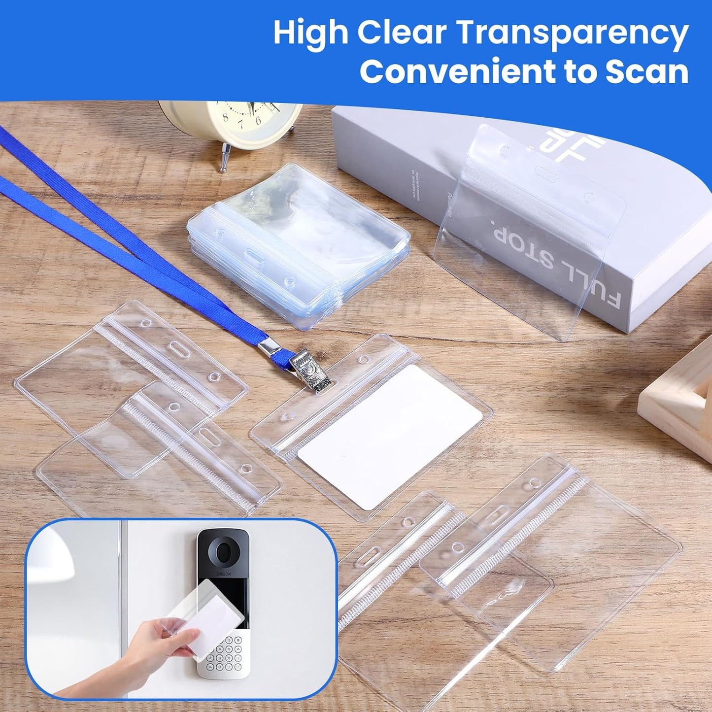 300 Pieces Clear Plastic Horizontal Name Badge ID Card Holders Horizontal Name Badge ID Card Holders with Waterproof Resealable Zip Transparent PVC Sleeve Cover for Office School