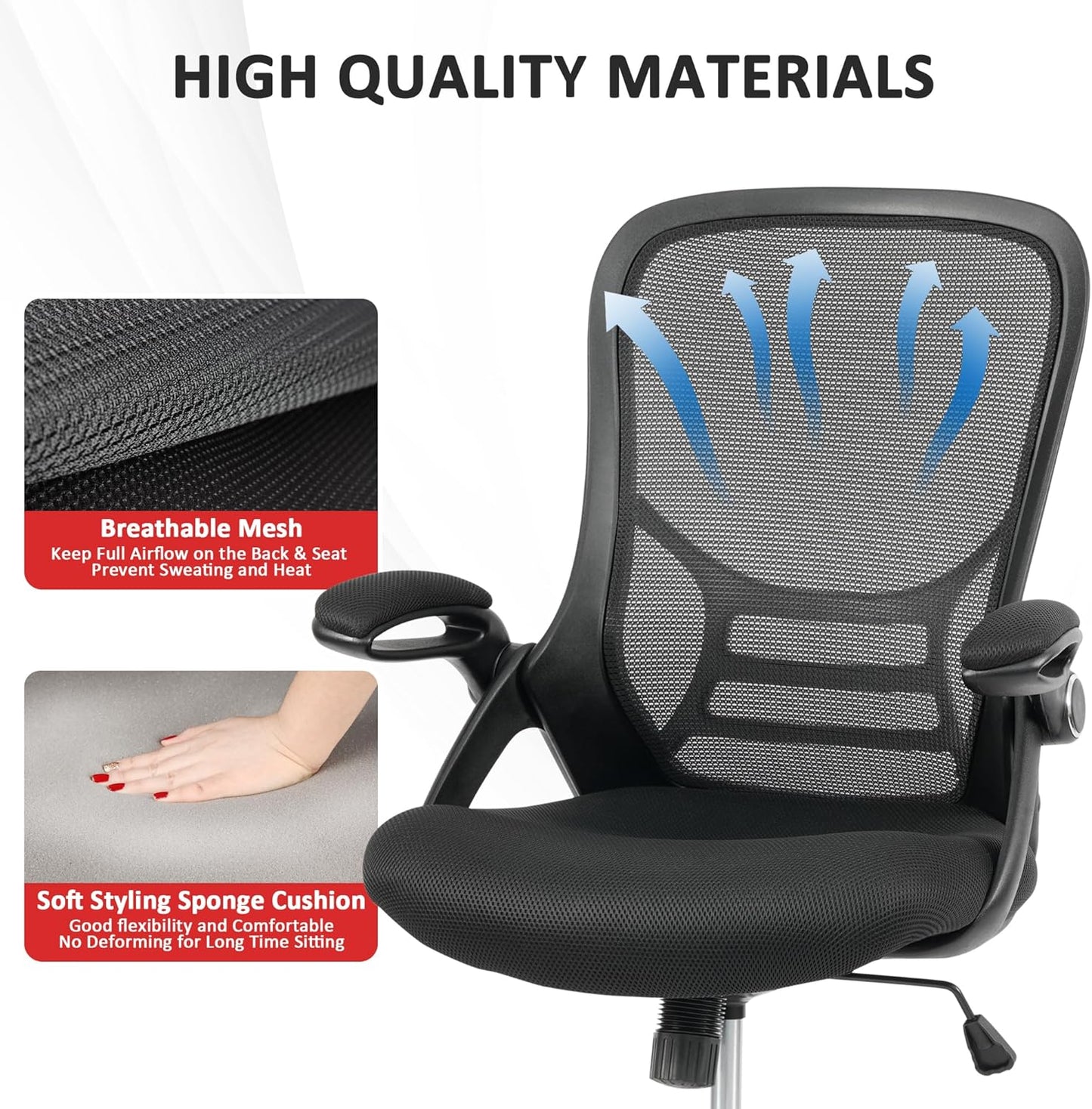 HYLONE Office Chair Ergonomic Desk Chair with Adjustable Armrests, Mesh Executive Chair, Home Office Computer Chairs for Long Hours(Black)
