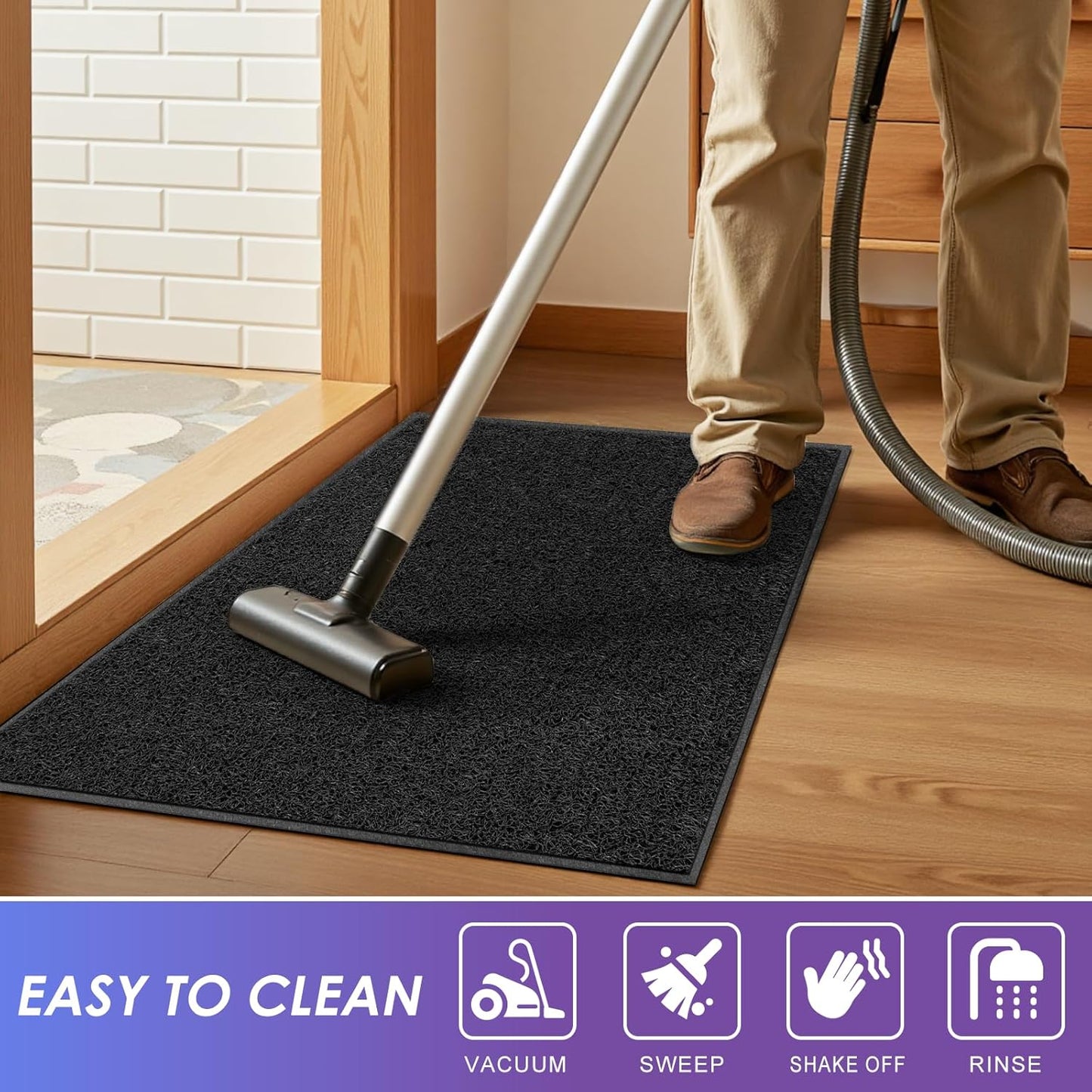 Kuyal Door Mat, 3'x10' Indoor Outdoor Entrance Mat to Trap Dirt and Moisture, Non Slip Waterproof Outdoor Mats, Commercial Floor Inside Outside Entrance, Heavy Duty Durable Welcome Mats, Black