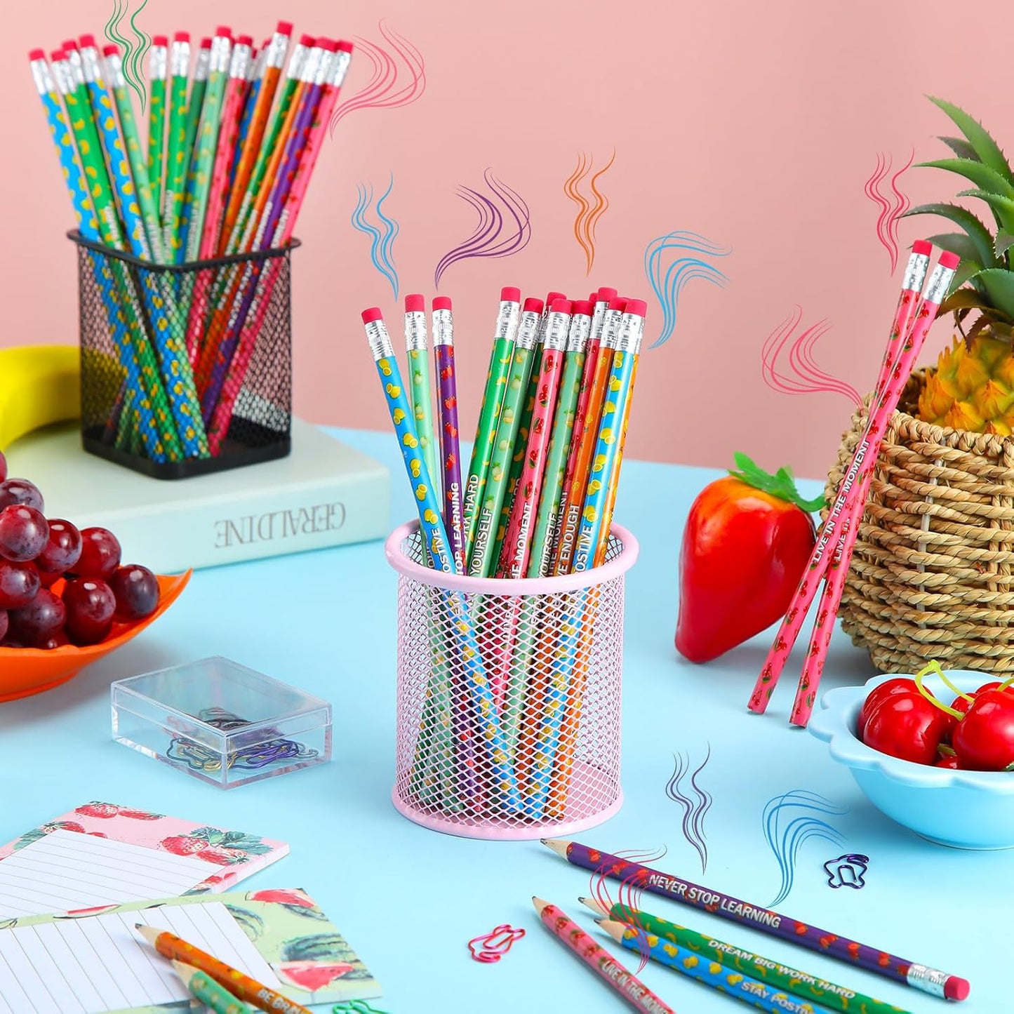360 Pcs Scented Pencils Bulk for Kids Inspirational Motivational Cute Fun Fruit Wood Smelly Graphite Pencils with Erasers for School Classroom Office Students Girls Boys Gifts Supplies