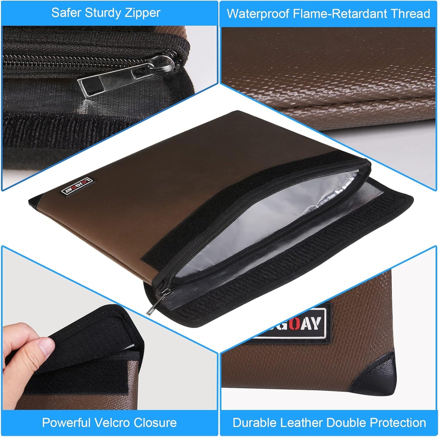 Fireproof Bag with 5200 Thermal Insulated, Waterproof Fireproof Box with Zipper, Safe for Home, Bank, Documents (13.9"x10.6", Brown)