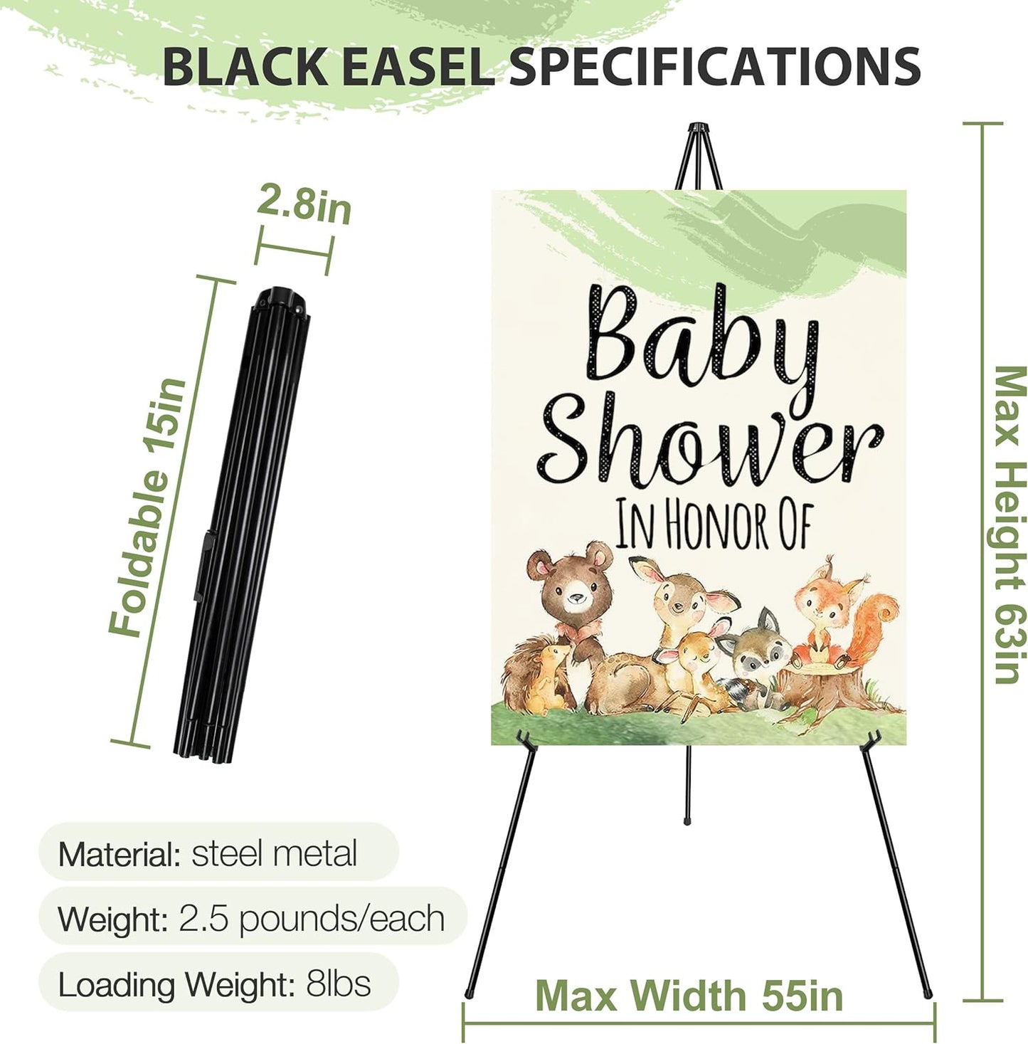 63" Easel Stand for Wedding Sign Poster Display Easel Floor Adjustable Metal Black Art Easel Instant Folding Tripod Easel for Painting Canvas Wedding Welcome Sign Stand, 1Pack