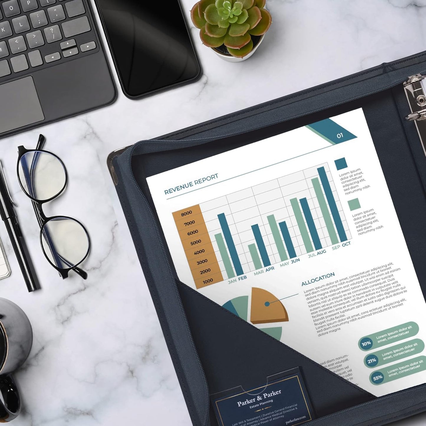 Samsill Leather Binder, Classic Collection - Zippered, Executive Presentation Portfolio, 1.5 Inch Round Ring (Holds 325 Sheets), Silver Corner Accents, Navy