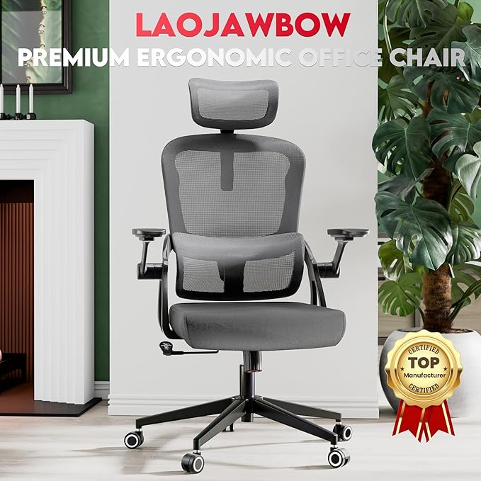 Ergonomic Office Chair - 400LB Comfy Desk Chairs with Adjustable Headrest and Lumbar Back Support, Mesh Computer Chairs with Wheels and Arms for Home Office, Study (218Gray-With Headrest)