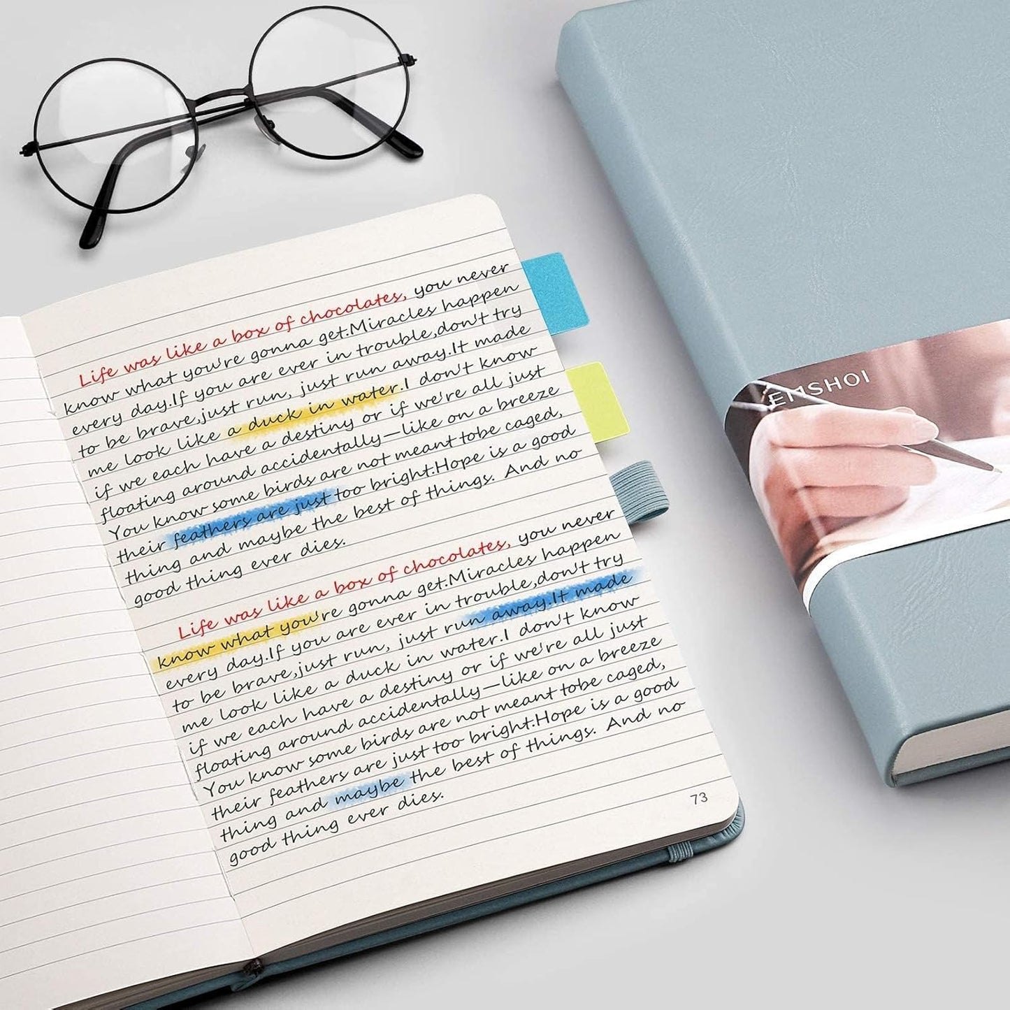 EMSHOI Notebook College Ruled - 256 Numbered Pages, 120 Gsm Thick Paper, A5 Hardcover Leather Lined Journal for Men & Women Work School Journaling Writing Diary 5.7" X 8.3"(GrayBlue)