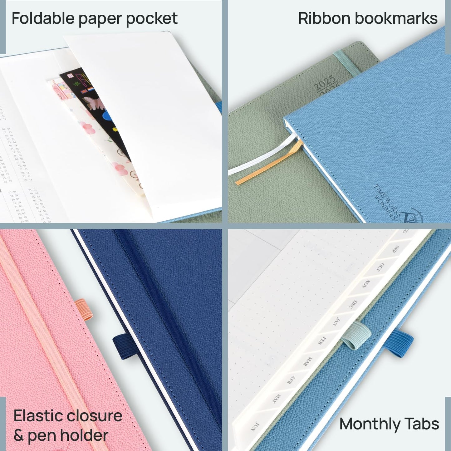 POPRUN Planner 2025-2026 (Large 8.5''x 10.5''), Horizontal Weekly Notebook Jul.2025 - Jun.2026, Academic Appointment Book with Monthly Tabs, Leather Hardcover, Inner Pocket, 100 GSM - Navy Blue