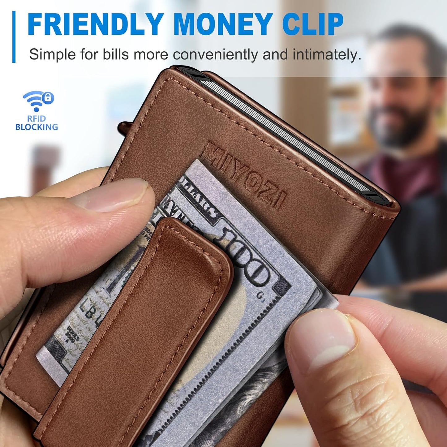 Wallet for Men with Money Clip Coins Pocket ID Window Gift Boxed,Slim Smart Front Pocket RFID Blocking Wallet Pop-up Card Holder in Magnetic Leather Flip 3.9"x 2.7"