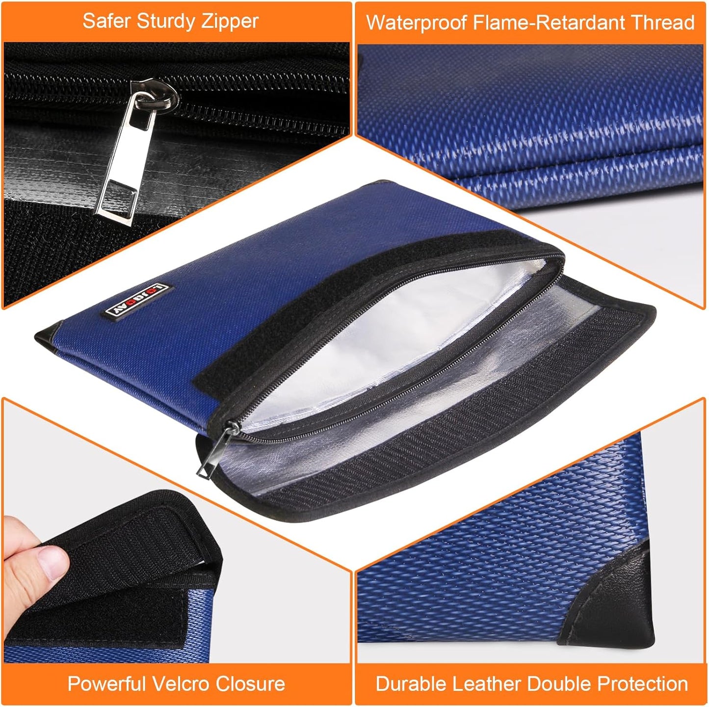 Fireproof Bag with 5200℉ Thermal Insulated, Waterproof Fireproof Box with Zipper, Fireproof Money Bag for Cash, Fireproof Safe Bags for Home Safe Bank Valuable Documents (13.9"x10.6", Blue)