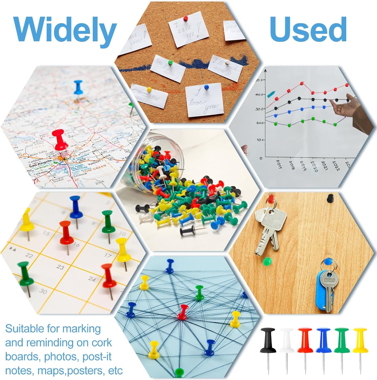 2400 Pcs Multicolor Push Pins Standard Thumb Tacks with Steel Point and Plastic Head PushPins thumbtacks for Wall, Cork Board, and Bulletin Board