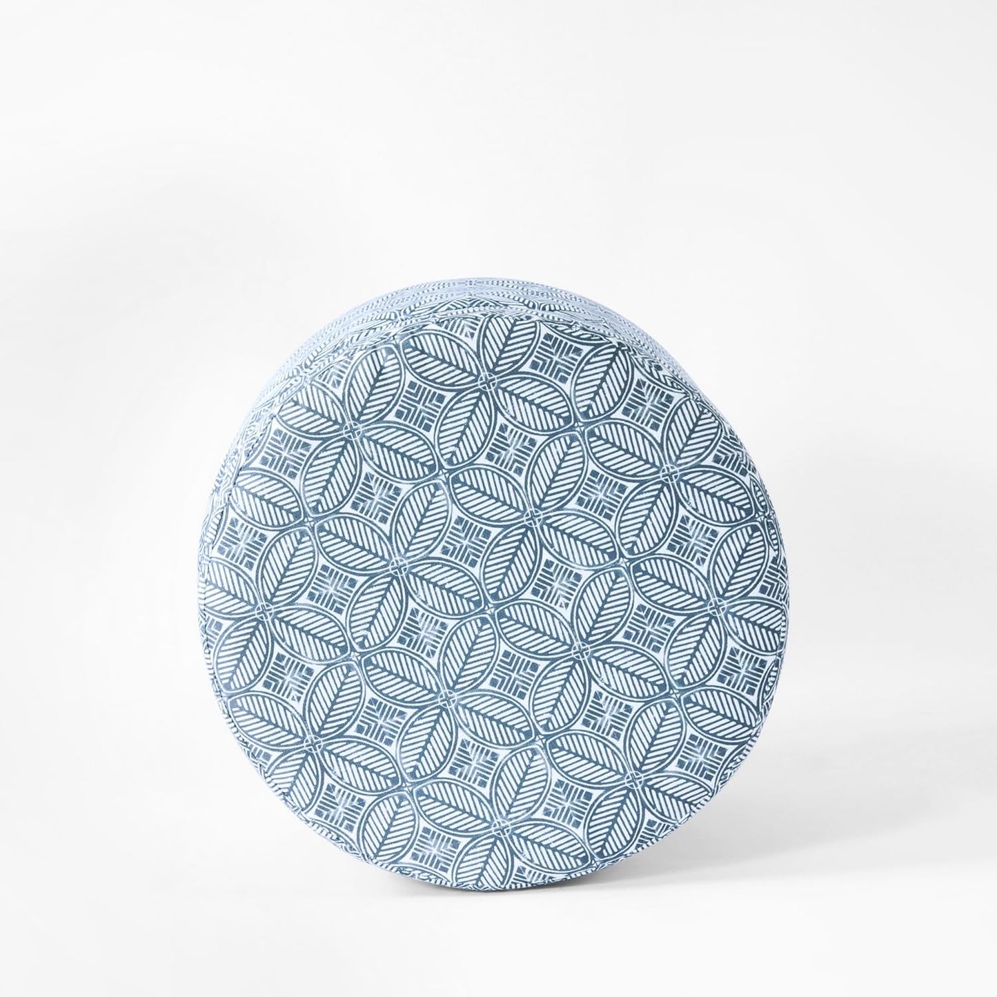 HomePop Upholstered Round Storage Ottoman|Homepop Home Décor|Upholstered Round Foot Rest Ottoman -Blue Indigo Print