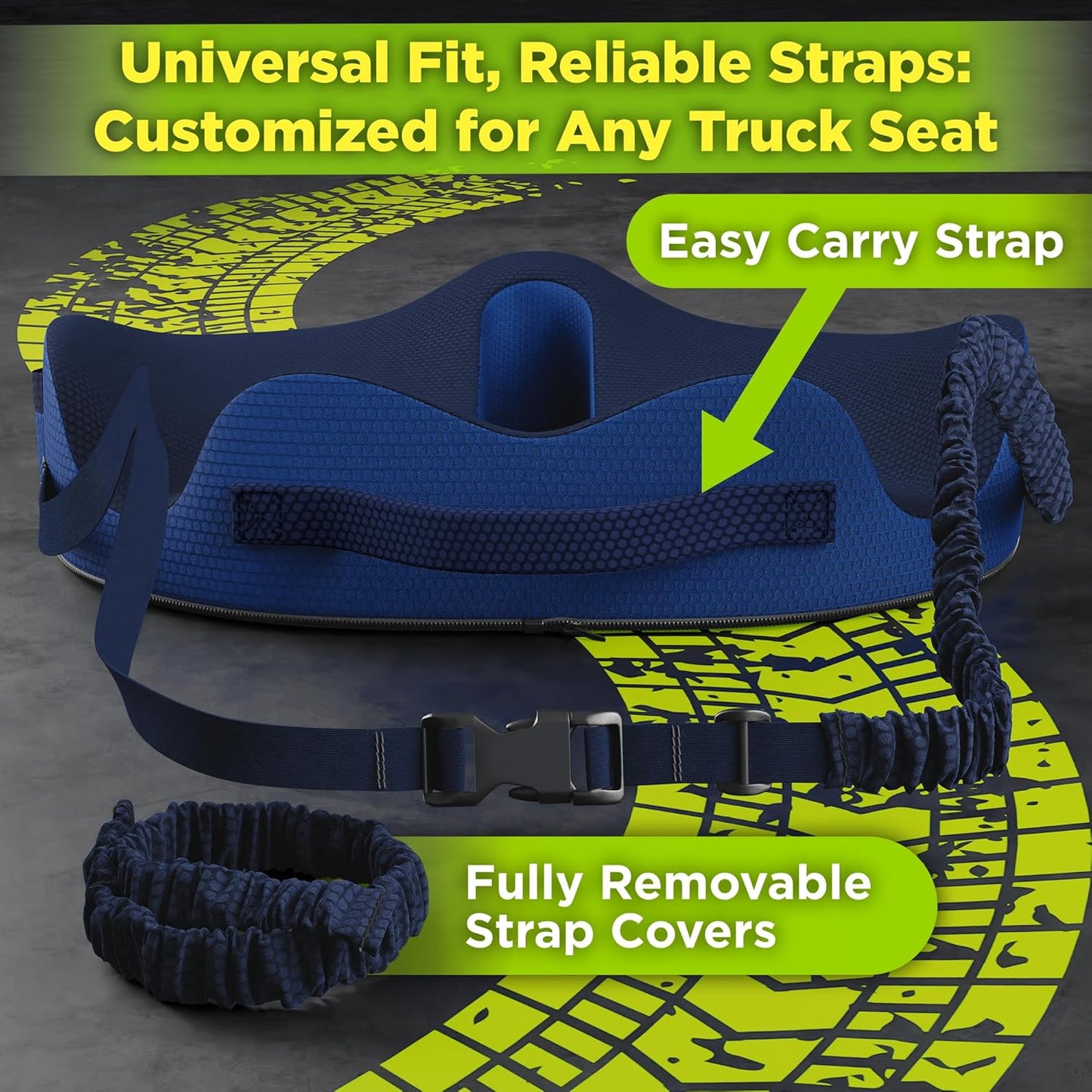 Large Truck Seat Cushion for Truck Driver Seat Cushion - Upgraded Back Support, CertiPUR-US® Certified - Thick Memory Foam, Pain Relief for Hours of Driving, Trucker Approved Big Rig - Navy