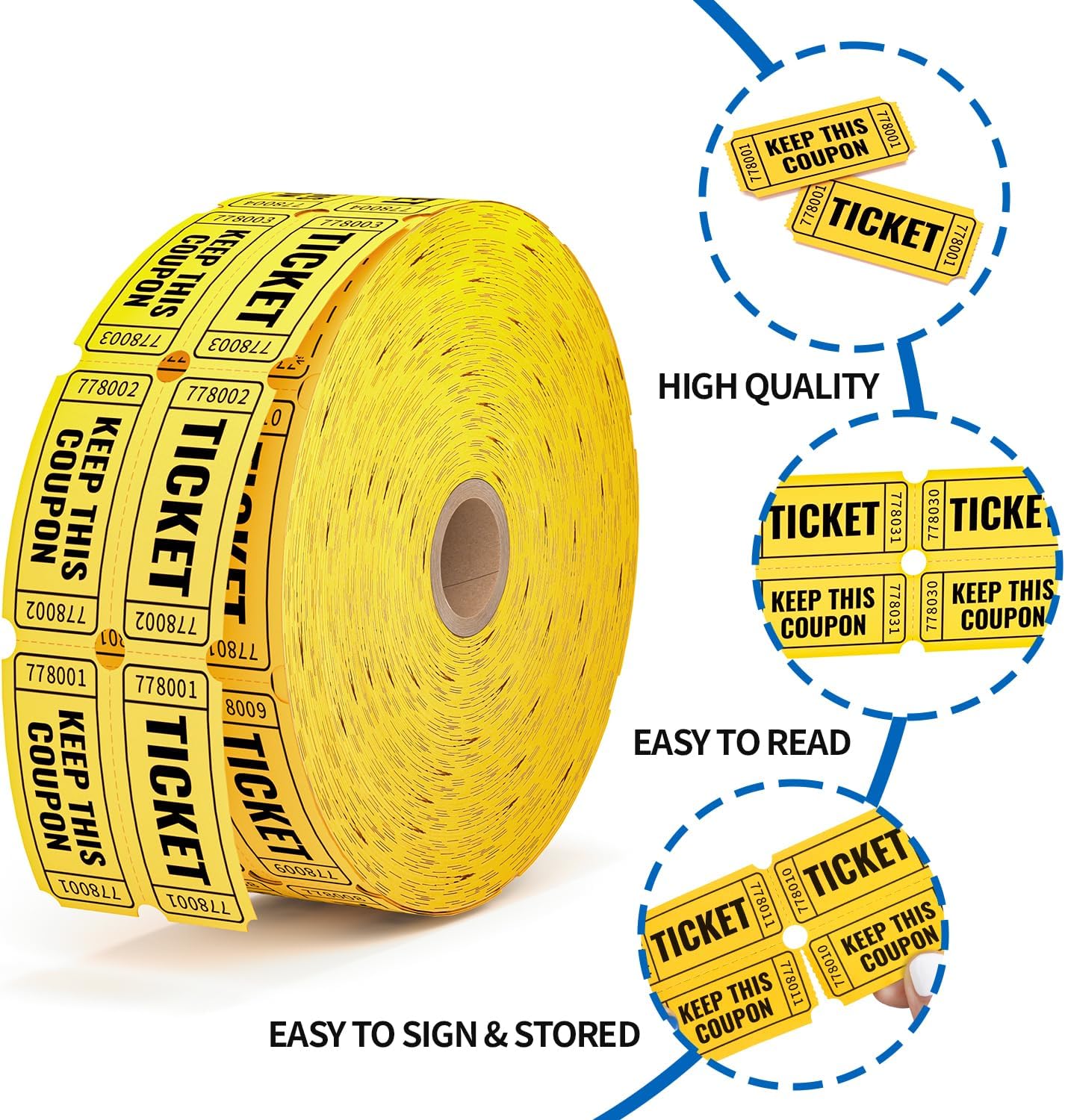 2000 Methdic Blue Raffle Tickets (4 Color Selection), Double Roll, Ticket for Events, Entry, Class Reward, Fundraiser & Prizes