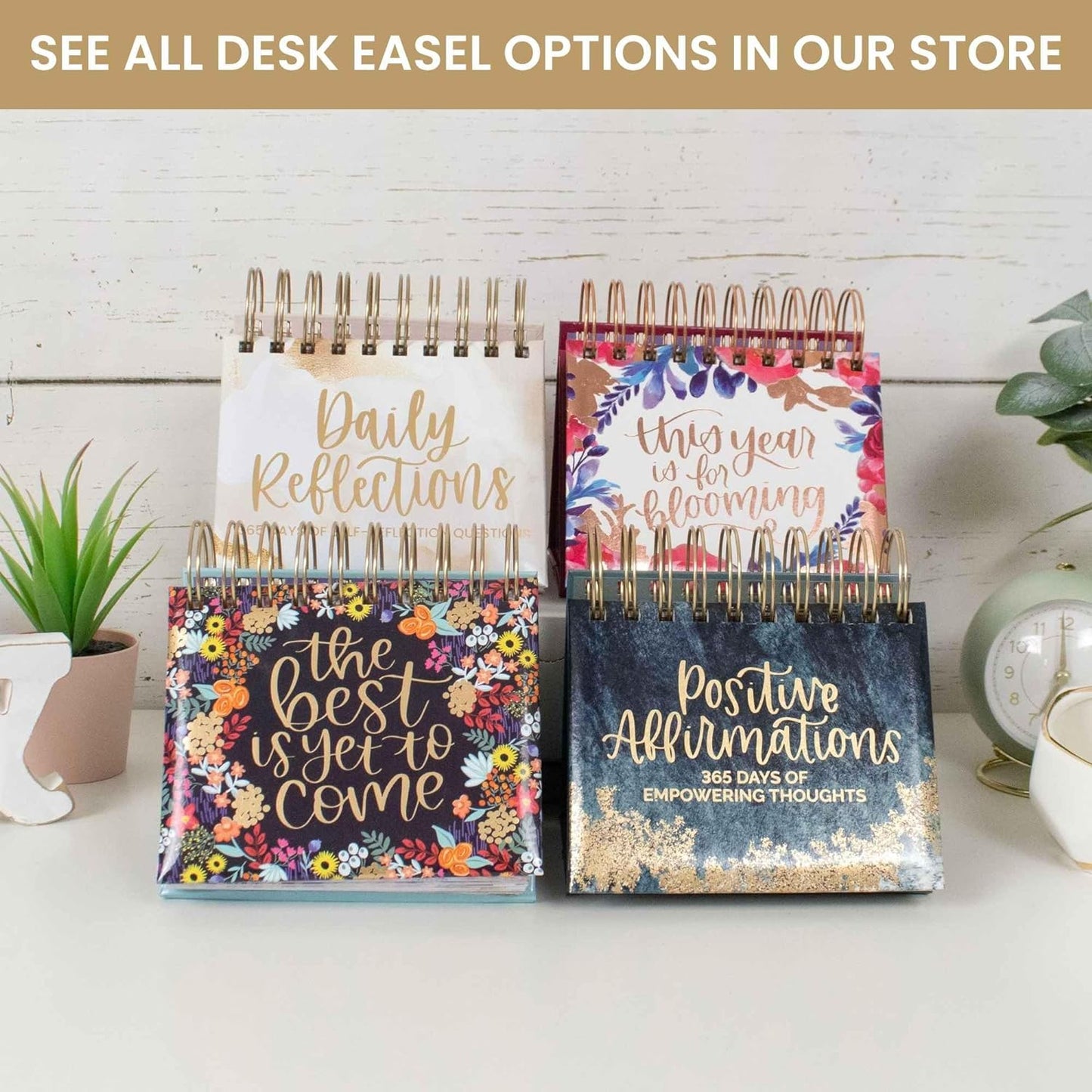 bloom daily planners Undated Perpetual Desk Easel - Motivational Inspirational Standing Flip Calendar - Page a Day (5.25" x 5.5") - Daily Mindfulness Reflection Questions