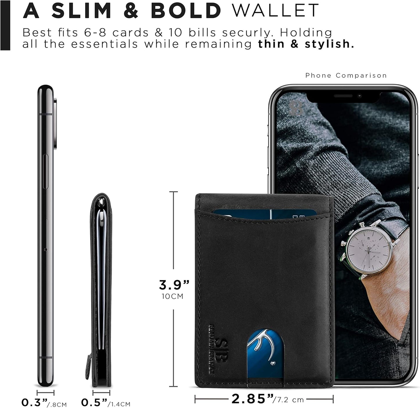 SERMAN BRANDS RFID Blocking Slim Bifold Genuine Leather Minimalist Front Pocket Wallets for Men with Money Clip Thin Mens