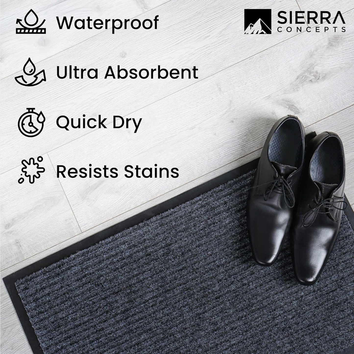 Sierra Concepts Front Door Mat Welcome Floor Mats - Entryway Indoor Outdoor Entrance Doormat, Patio, Porch, Muddy Shoe, Inside Outside Low Profile, 36x24 inches, 2-Pack Gray