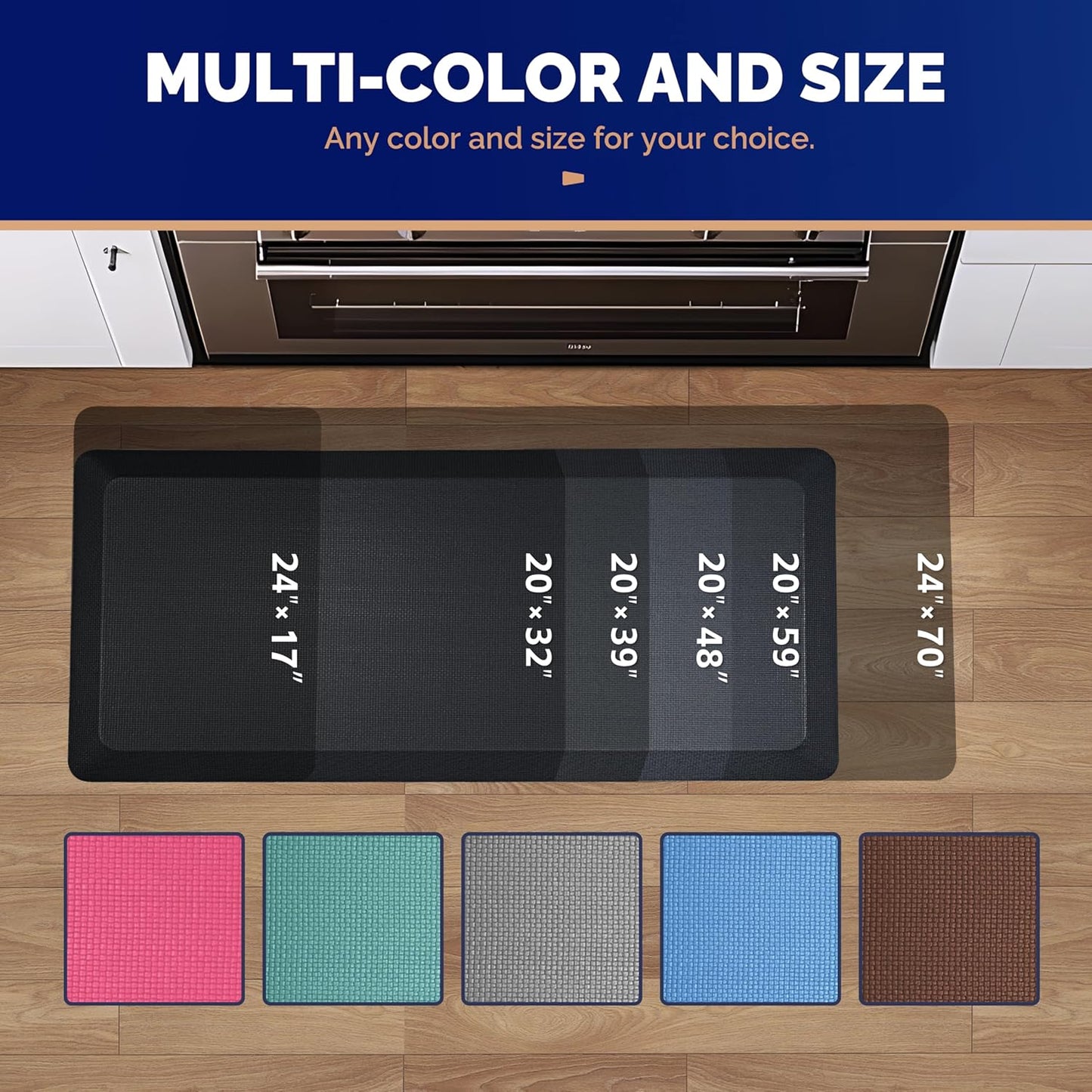 FEATOL Anti Fatigue Mat for Kitchen Floor, 9/10 Inch Thick Anti Fatigue Cushioned Floor Mat, Comfort Memory Foam Standing Padded for Sink, Kitchen, Home (Black, 24x70x9/10-Inch)