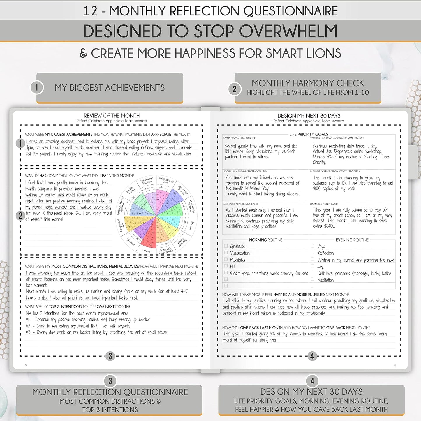 Life Planner - Undated Daily, Weekly & Monthly Planner with Budget Section | A 12 Month Journey to Increase Productivity & Happiness | Life Organizer & Gratitude Journal - Horizontal Format