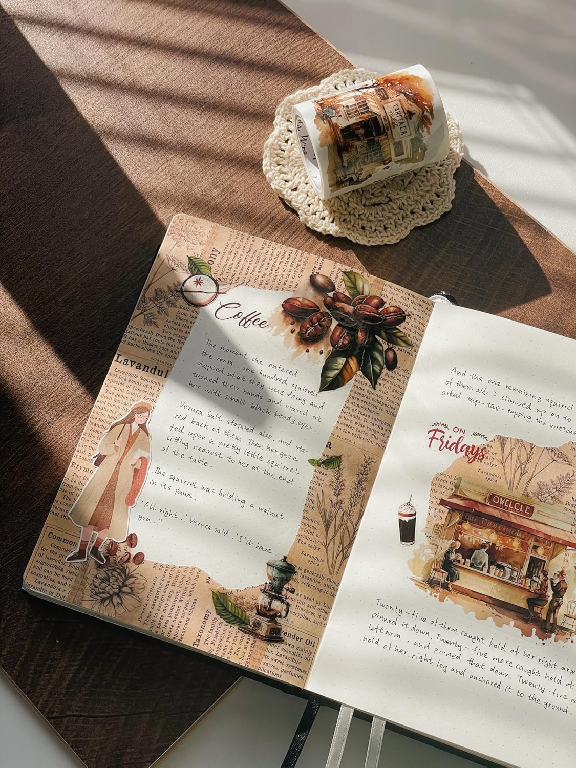 WT Caffeine Canvas Wide PET Tape, Single Roll, Original Designs, Watercolor Vintage Cafe Decorative Transparent Tape, Journal Scrapbook Bujo Planner DIY Craft Supplies, Coffee Theme