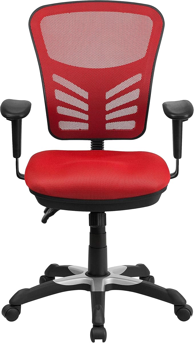 Flash Furniture Nicholas Mid-Back Red Mesh Multifunction Executive Swivel Ergonomic Office Chair with Adjustable Arms