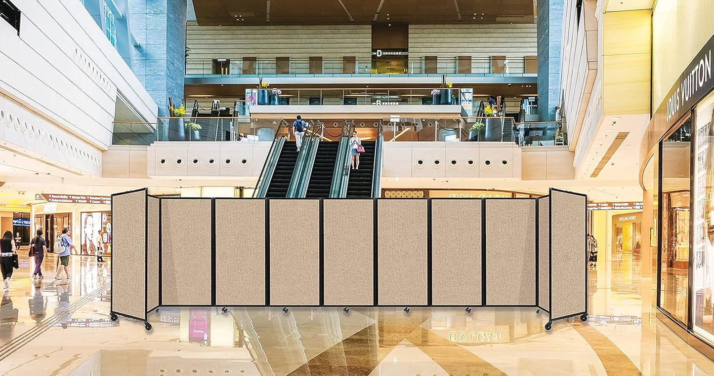 Versare Room Divider 360 Portable Wall Partition | Folding Panels | Large Freestanding Divider | Locking Wheels | Temporary Room Separator