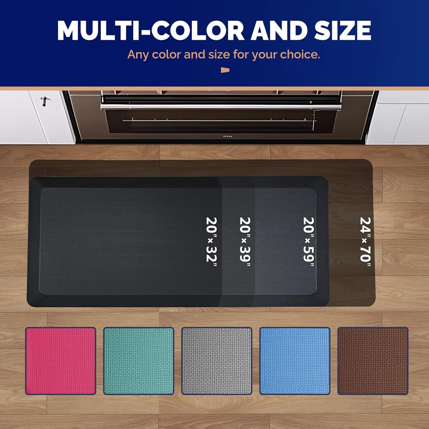 FEATOL Anti Fatigue Mat for Kitchen Floor – 9/10 Extra Thick Cushioned Standing Desk Mat Memory Foam, Ergonomic Floor Padded Comfort at Home, Kitchen, Office, Garage – NOT PVC (20" x 39", Black)