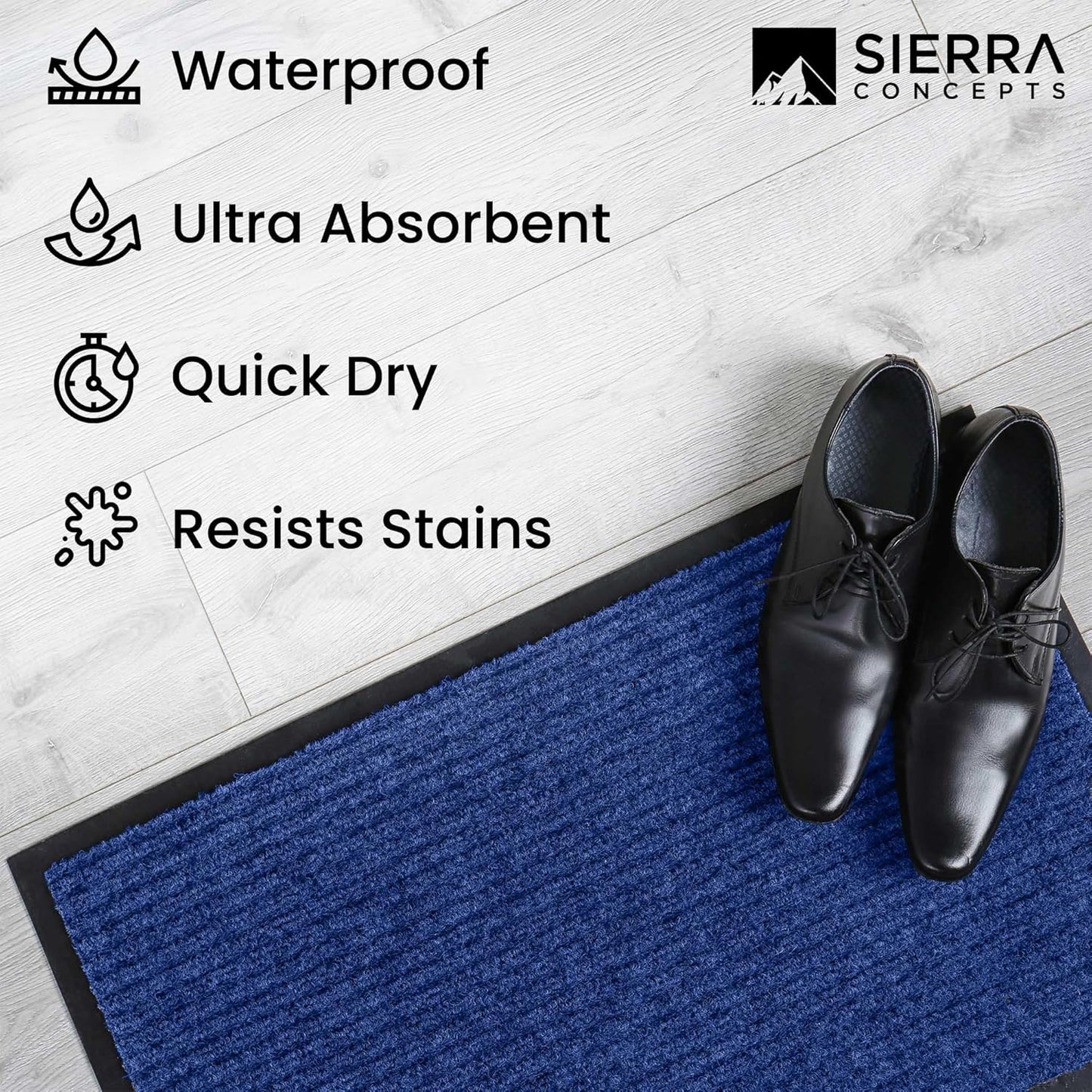 Sierra Concepts Front Door Mat Welcome Floor Mats - Entryway Indoor Outdoor Entrance Dog Doormat, Patio, Porch, Muddy Shoe, Inside Outside Low Profile, 30x17 inches, 2-Pack Blue