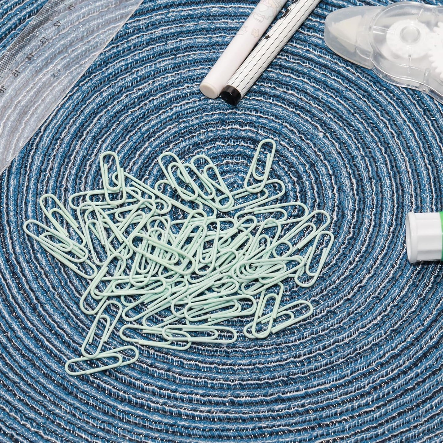 Macaron Colored Paper Clips, 1.1" Medium Paper Clip(28mm, 600pcs Paperclips for Office Supplies and Organization (Cyan)