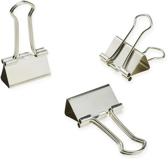 HAHIYO Binder Clips Paper Clamps Spring Steel Sturdy Medium 1.26 inches Width 0.39 Inch Capacity No Sharp Edges Heavy Duty Tight Grip Reusable Silver Metal Bright Finish for Home Office School 13 Pack