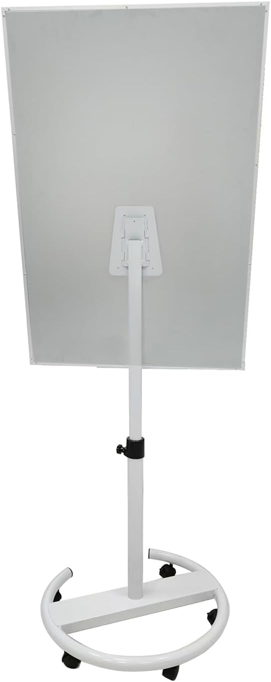 Rolling Writeboard Premium Tempered Magnetic Glass Whiteboard 40"x28" Rolling Dry Erase Board with Tempered Glass Surface Adjustable Height Multi-Use Standing (White)