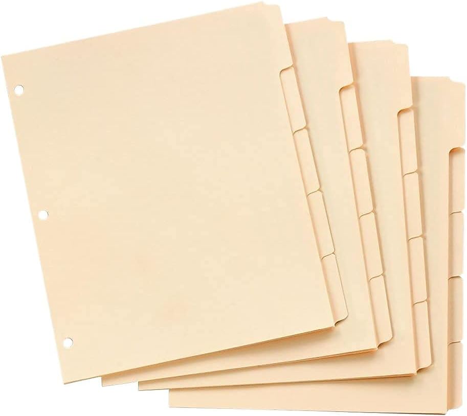 Oxford Blank Write-On Binder Dividers, 5-Tab, 1/5 Cut, 3-Hole Punched, Letter Size, Manila, 20 Sets Per Box (13V) - Cream