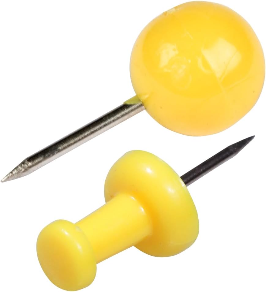 JAM PAPER Colorful Push Pins - Flat & Round Head Thumb Tack Combo Set - Yellow Pushpins - 200/Pack