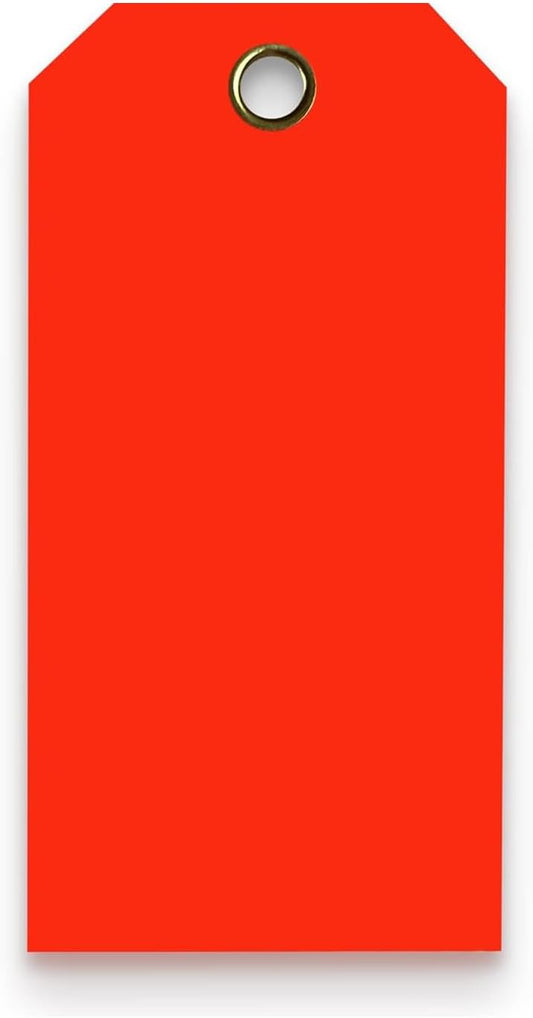 Tags 4 Less 15 Mil Waterproof Plastic Tags, Pack of 100 – 2” x 4” Heavy Duty Plastic Tags for Labeling, Outdoor Tagging, Equipment Labeling, Luggage, Valves & More (Fluorescent Orange/Red)