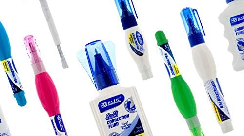 BAZIC Correction Liquid 2 in 1 (0.74 oz / 22 ml), Foam Brush & Precise Metal Tip Applicator, Instant Corrections Pen White Out Wipe Out Fluid, 2-Pack