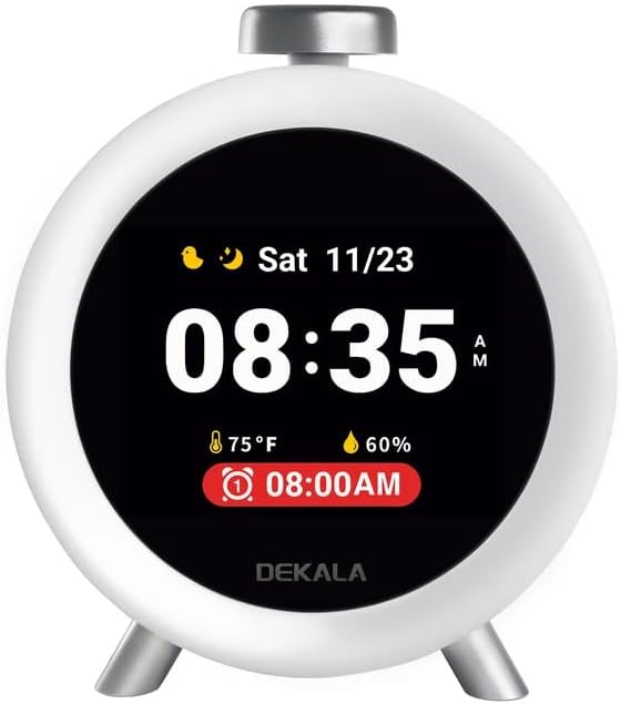 Dekala ChronoSense Alarm Clock for Bedroom Temperature Humidity, 7-Day Programmable 4 Alarms, 100dB Loud Gradual Alarm Clock Heavy Sleeper, IPS Screen Animation, Hourly Chime