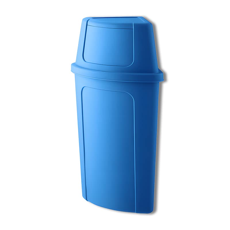 21 Gallon Blue Plastic Recycling Bin with Push Door Lid, Ideal for Home, Kitchen, Bar, Hotel, Restaurant, School