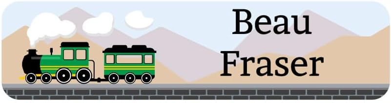 Name Bubbles - Custom Small Rectangle Name Labels for Kids (64 Labels) - Personalized Waterproof Name Stickers for Daycare, Lunch Boxes, Water Bottles, Shoes, School Supplies, & Camp (Train)