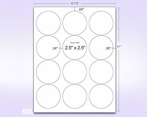 8-1/2 x 11" Neon Color High Light Fluorescent Labels for Laser & Inkjet Printer (RED Fluorescent, 2.5" Round - 12 Per Page | 1200 Labels)