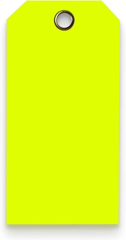 Tags 4 Less 15 Mil Waterproof Plastic Tags, Pack of 100 – 4” x 8” Heavy Duty Plastic Tags for Labeling, Outdoor Tagging, Equipment Labeling, Luggage, Valves & More (Fluorescent Yellow)