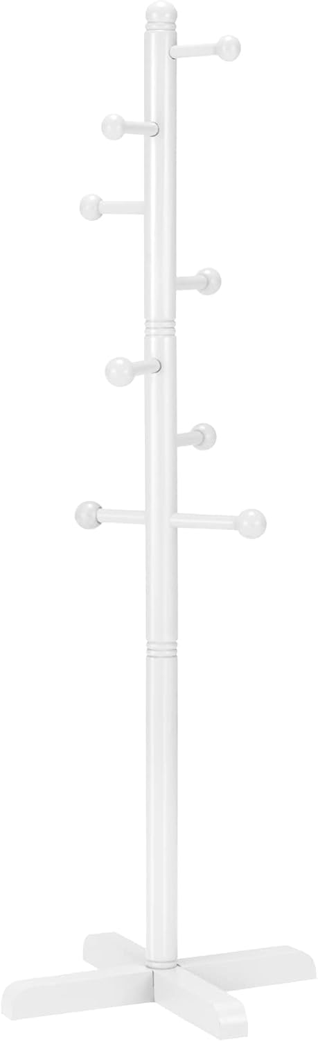 Kids Coat Rack, Freestanding Coat Racks with 8 Hooks 2 Adjustable Height, Tree Coat Rack for Bedroom, Hallway, Entrance, Office, Hats, Handbags,Purse (White)