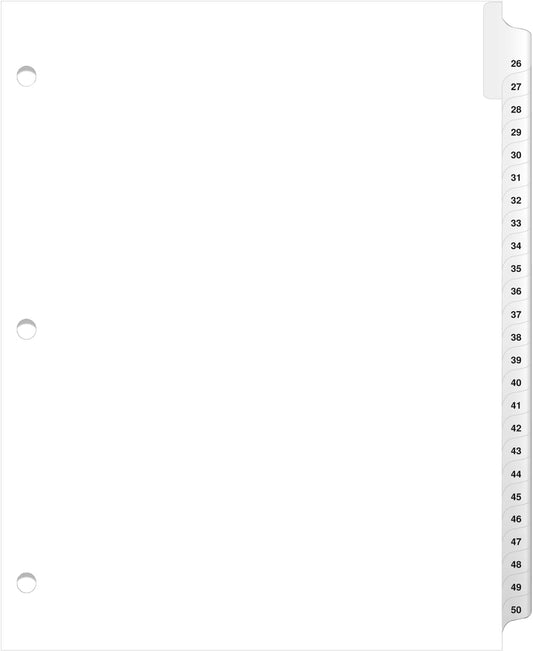 Exhibitindexes® 3 Hole Punched Side Collated Exhibit Tabs - AVE Style Bold Tabs Letter Size - 26-50-Set